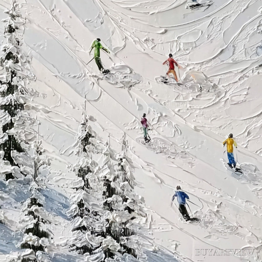 ARTOVITAS Alpine Rush – Textured Impasto Skiing on Mountain Slope Painting - image 3