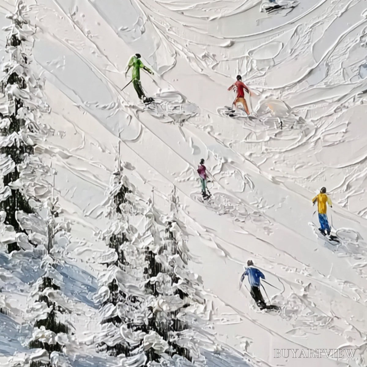 ARTOVITAS Alpine Rush – Textured Impasto Skiing on Mountain Slope Painting - image 3