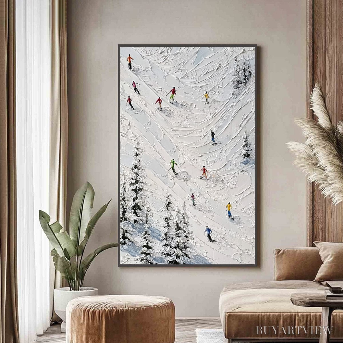 ARTOVITAS Alpine Rush – Textured Impasto Skiing on Mountain Slope Painting - image 4