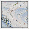 ARTOVITAS Alpine Rush – Textured Impasto Painting of Skiers on a Snowy Mountain - image 1