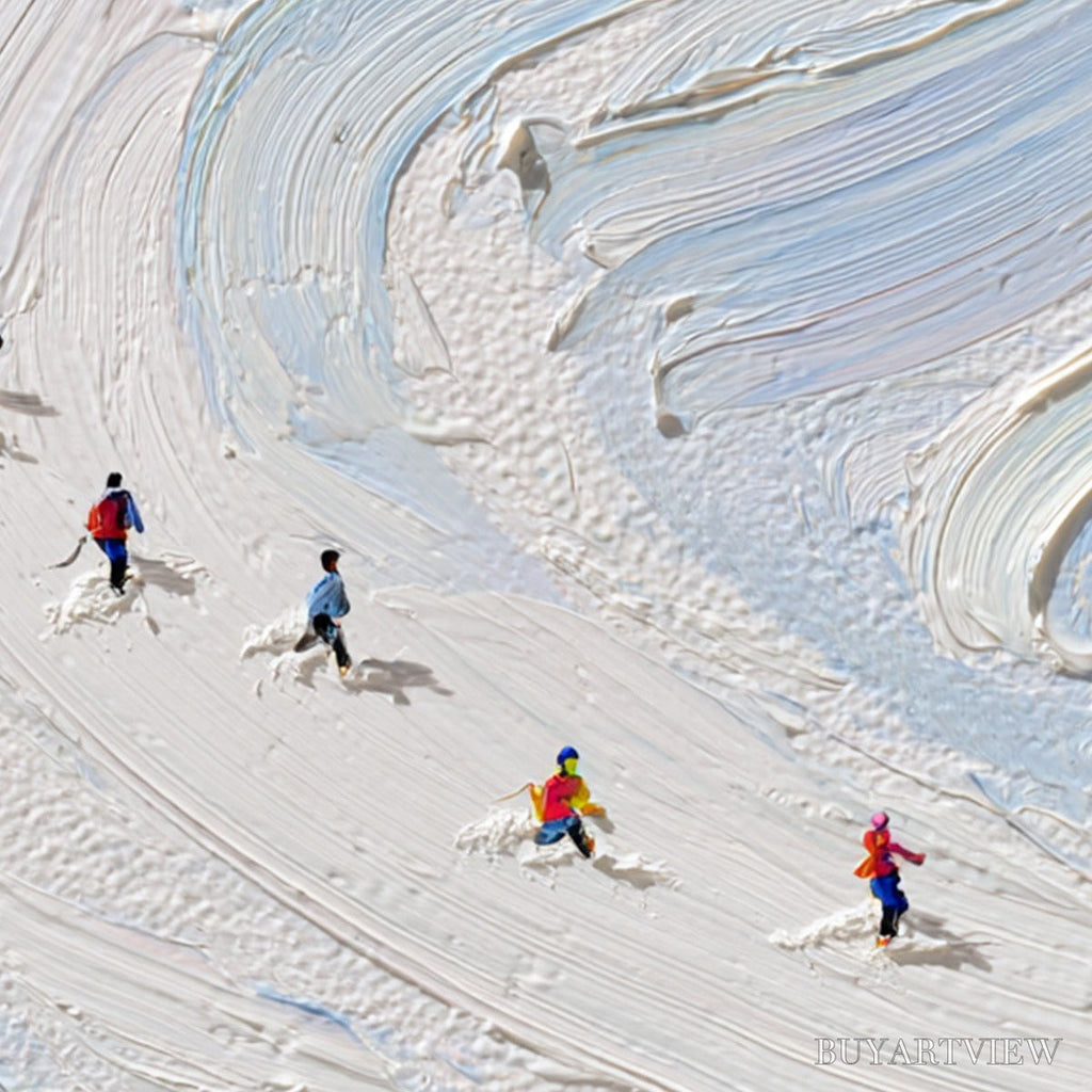 ARTOVITAS Alpine Rush – Textured Impasto Painting of Skiers on a Snowy Mountain - image 3