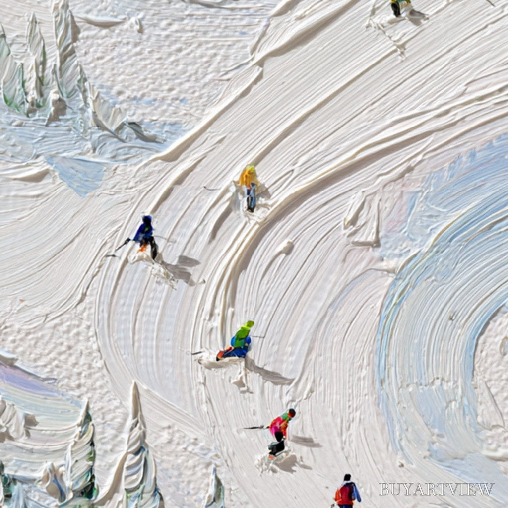 ARTOVITAS Alpine Rush – Textured Impasto Painting of Skiers on a Snowy Mountain - image 5