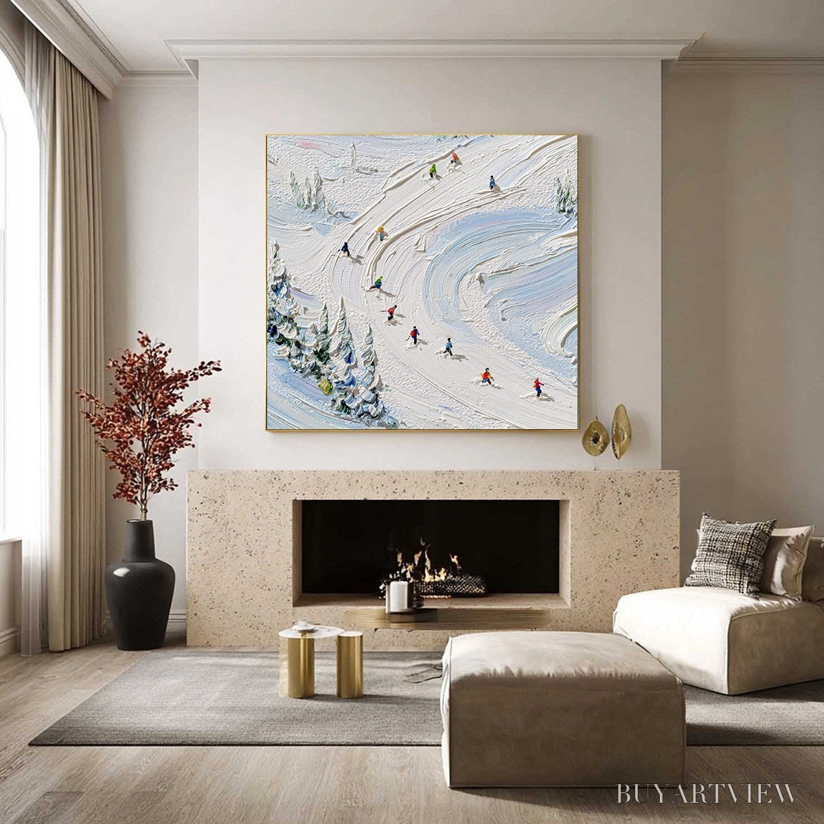 ARTOVITAS Alpine Rush – Textured Impasto Painting of Skiers on a Snowy Mountain - image 6