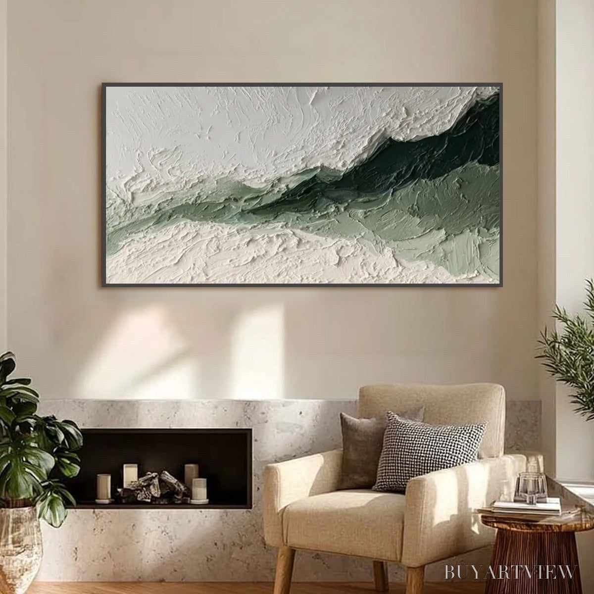 ARTOVITAS Emerald Ridge – Heavily Textured Wabi Sabi Abstract Landscape Painting - image 4