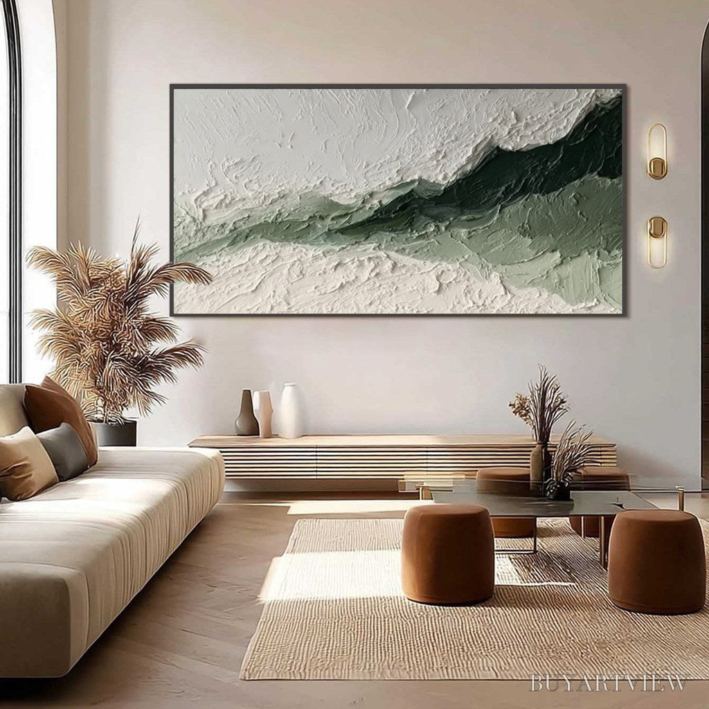 ARTOVITAS Emerald Ridge – Heavily Textured Wabi Sabi Abstract Landscape Painting - image 6