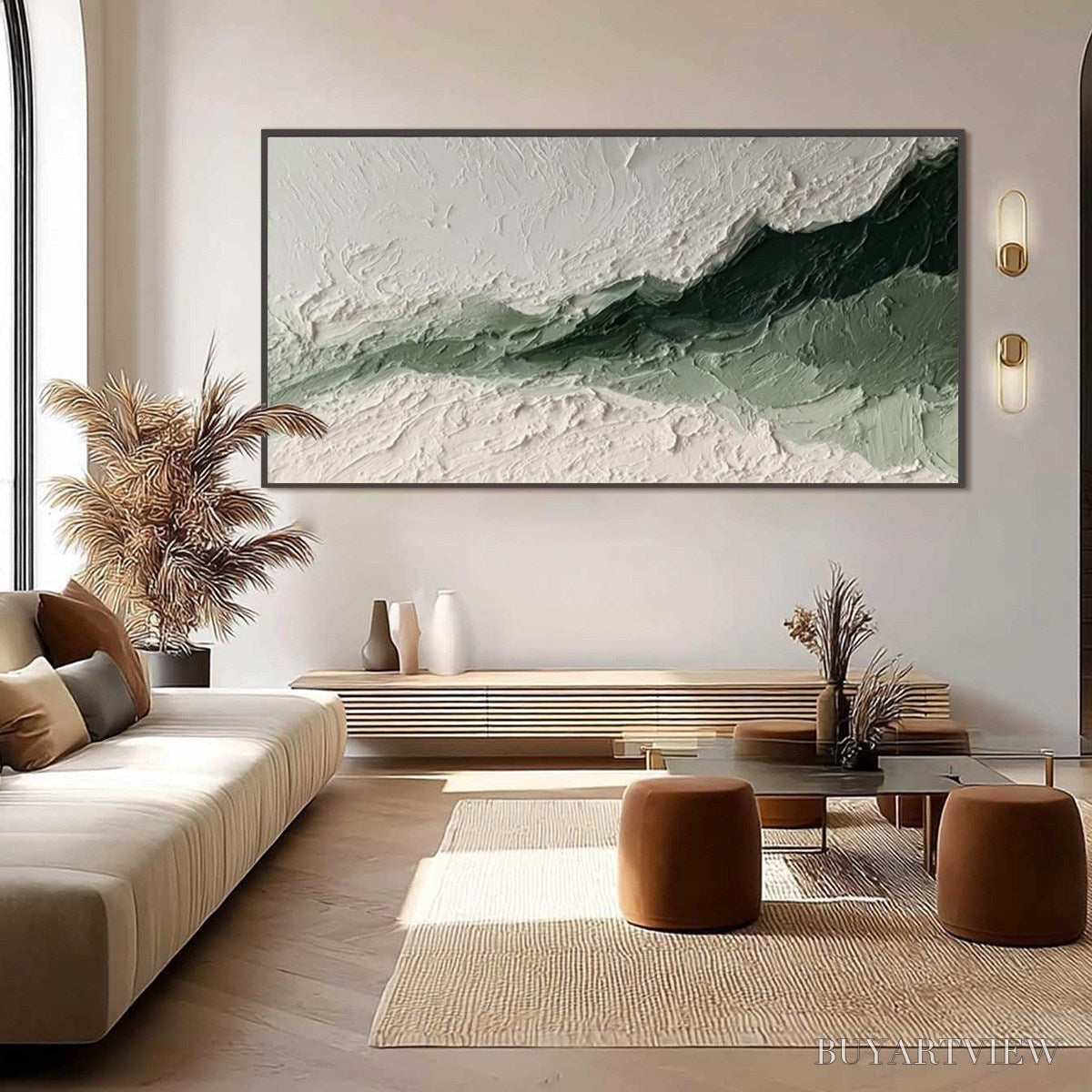 ARTOVITAS Emerald Ridge – Heavily Textured Wabi Sabi Abstract Landscape Painting - image 6