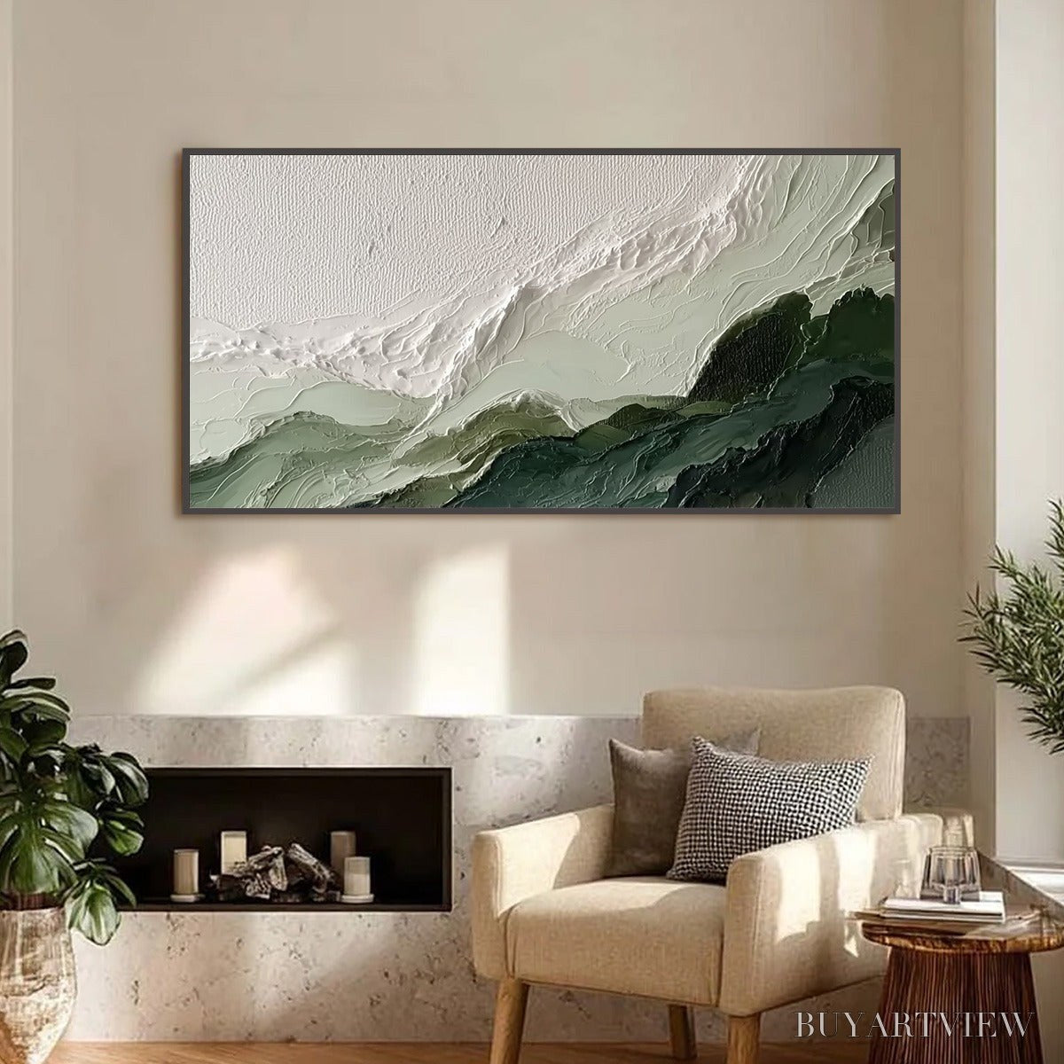 ARTOVITAS Verdant Ascent – Textured Wabi Sabi Mountain Landscape Painting - image 2