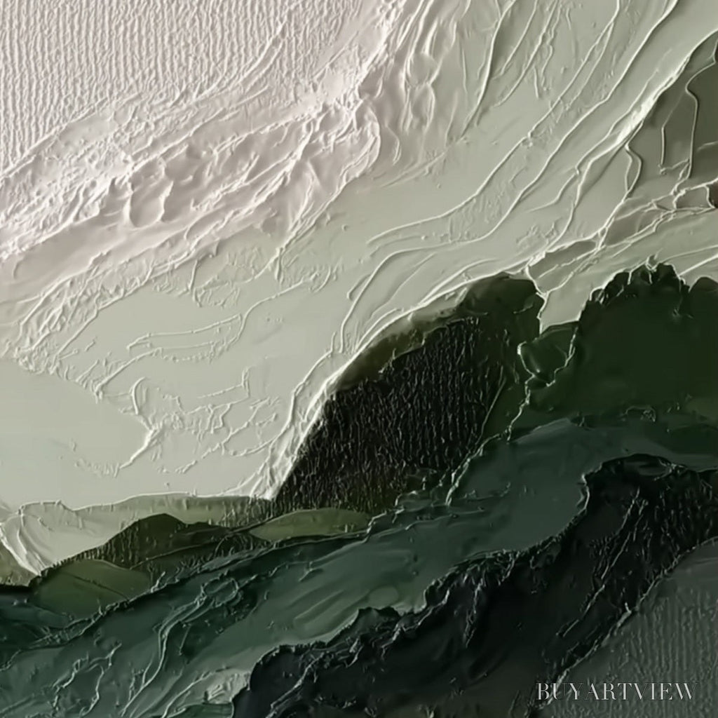 ARTOVITAS Verdant Ascent – Textured Wabi Sabi Mountain Landscape Painting - image 3