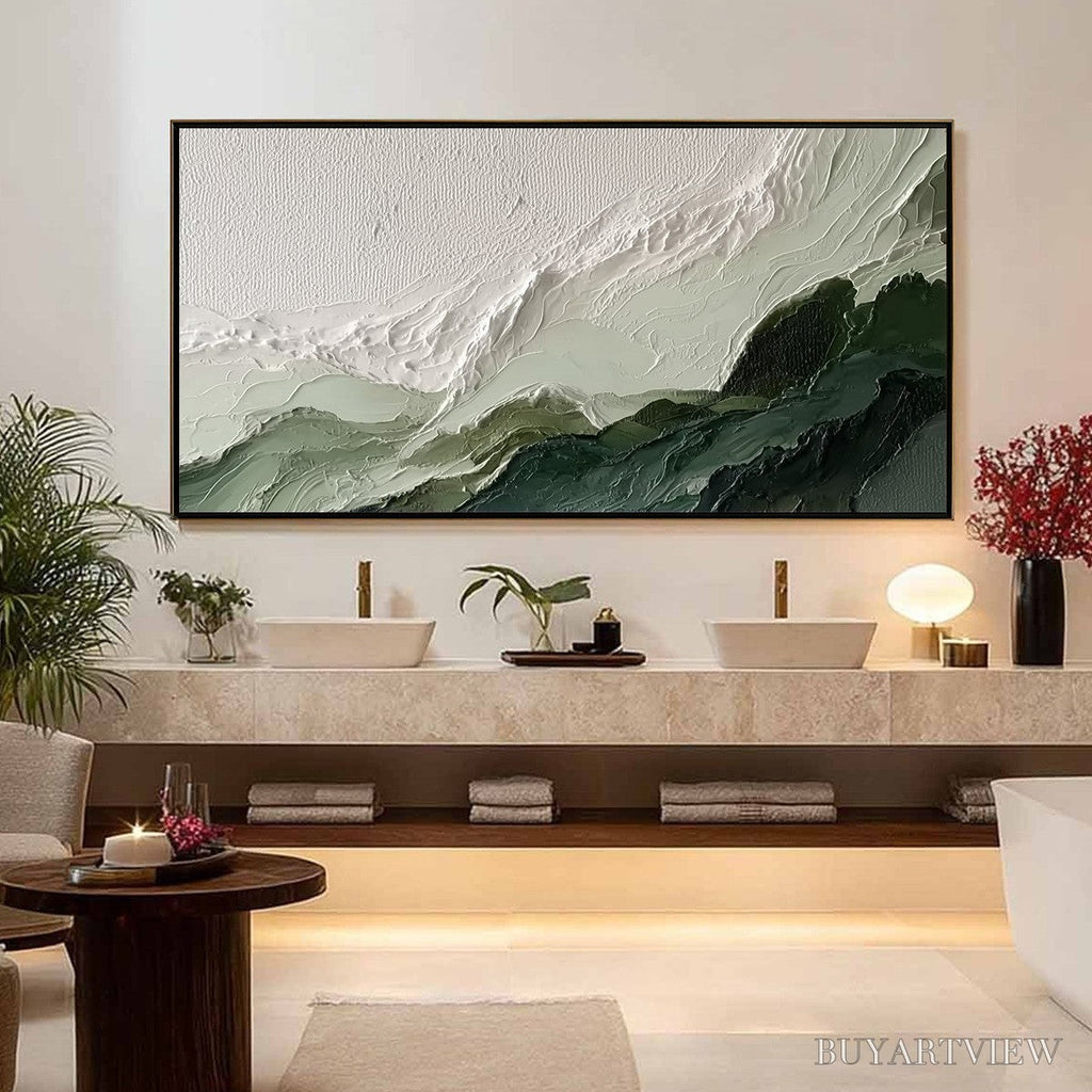 ARTOVITAS Verdant Ascent – Textured Wabi Sabi Mountain Landscape Painting - image 4