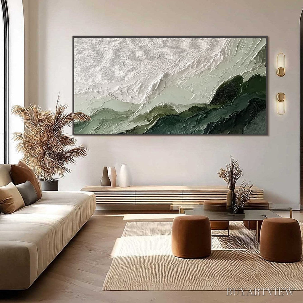 ARTOVITAS Verdant Ascent – Textured Wabi Sabi Mountain Landscape Painting - image 6