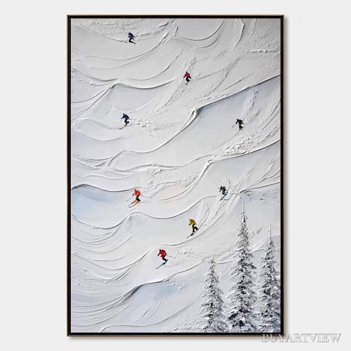 ARTOVITAS Alpine Rush – Textured Impasto Skiing on Snowy Mountain Oil Painting - image 1