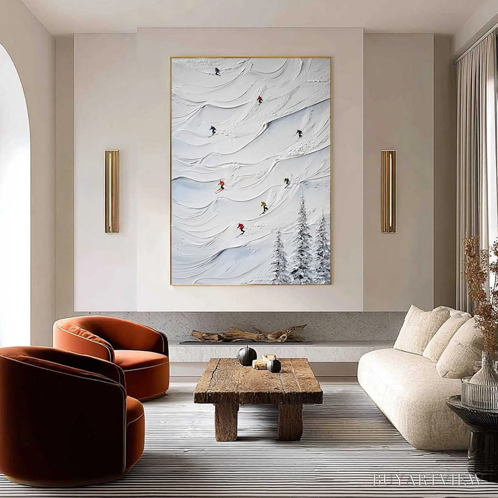 ARTOVITAS Alpine Rush – Textured Impasto Skiing on Snowy Mountain Oil Painting - image 2