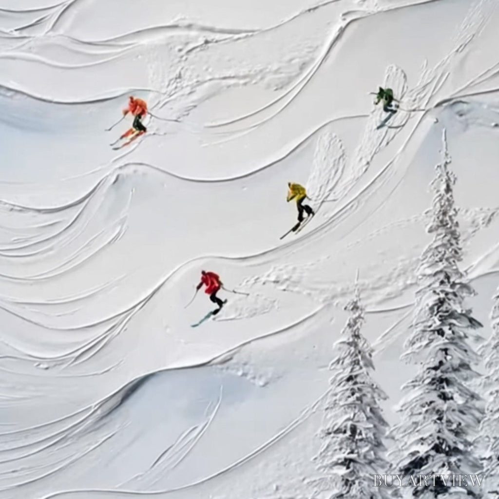 ARTOVITAS Alpine Rush – Textured Impasto Skiing on Snowy Mountain Oil Painting - image 3