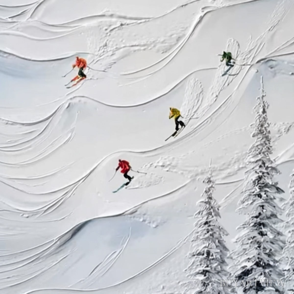 ARTOVITAS Alpine Rush – Textured Impasto Skiing on Snowy Mountain Oil Painting - image 3