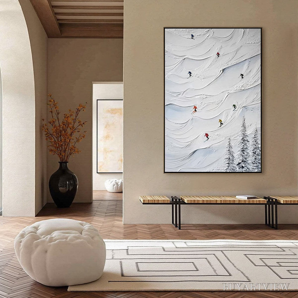 ARTOVITAS Alpine Rush – Textured Impasto Skiing on Snowy Mountain Oil Painting - image 4