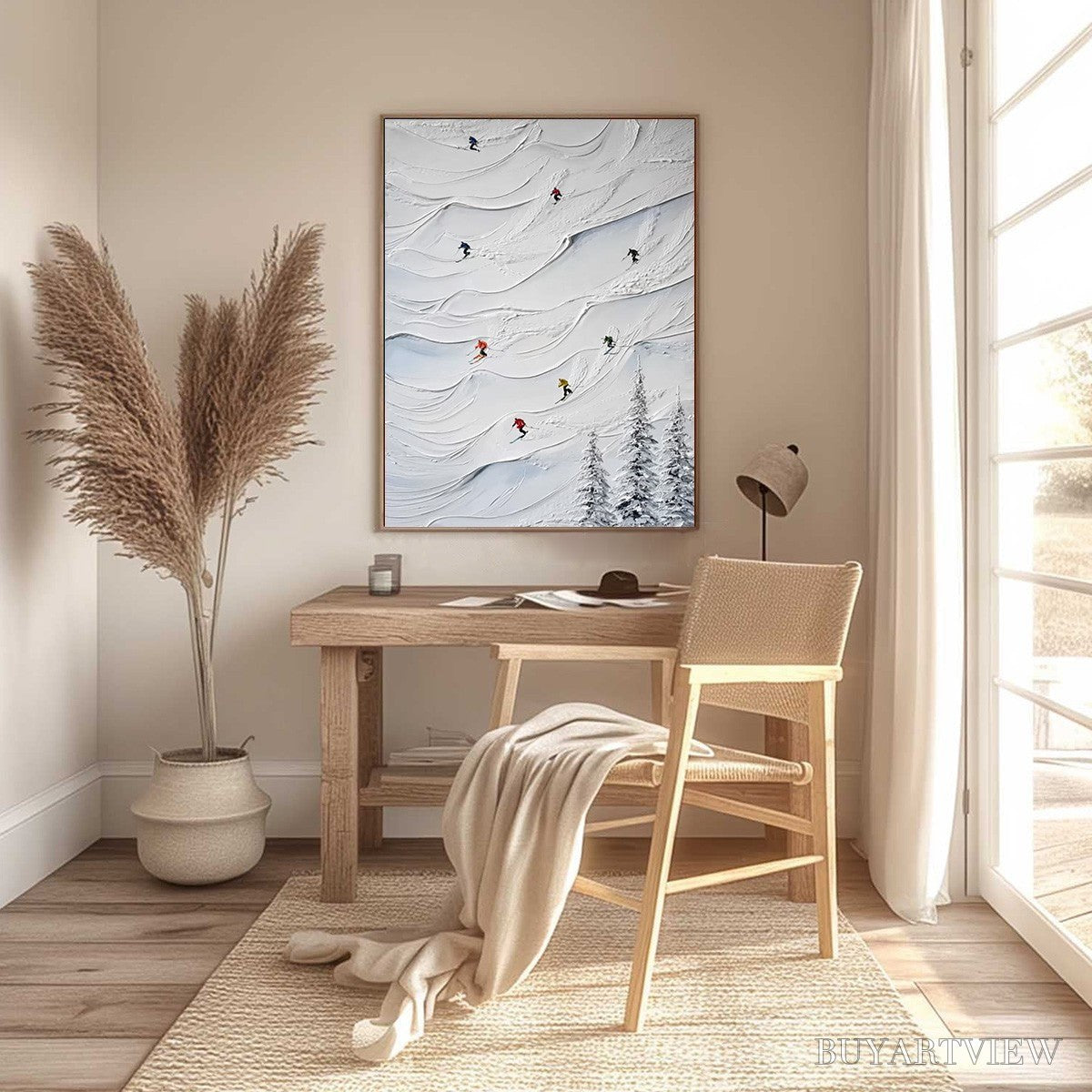 ARTOVITAS Alpine Rush – Textured Impasto Skiing on Snowy Mountain Oil Painting - image 6