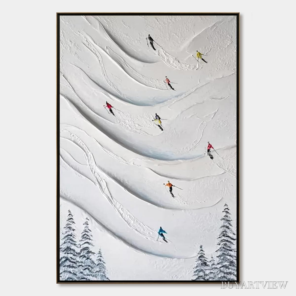 ARTOVITAS Alpine Rush – Textured Impasto Skiing & Mountain Sports Painting - image 1