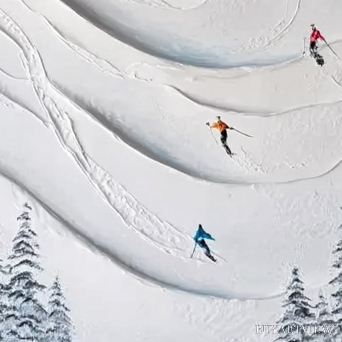 ARTOVITAS Alpine Rush – Textured Impasto Skiing & Mountain Sports Painting - image 3