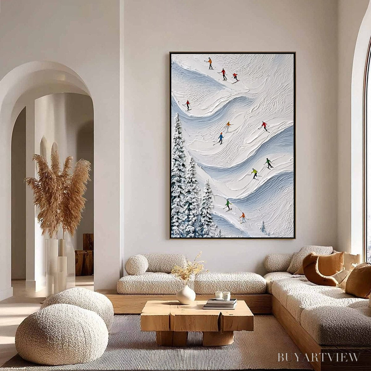 ARTOVITAS Alpine Rush – Textured Impasto Painting of Skiers on a Snowy Mountain - image 4