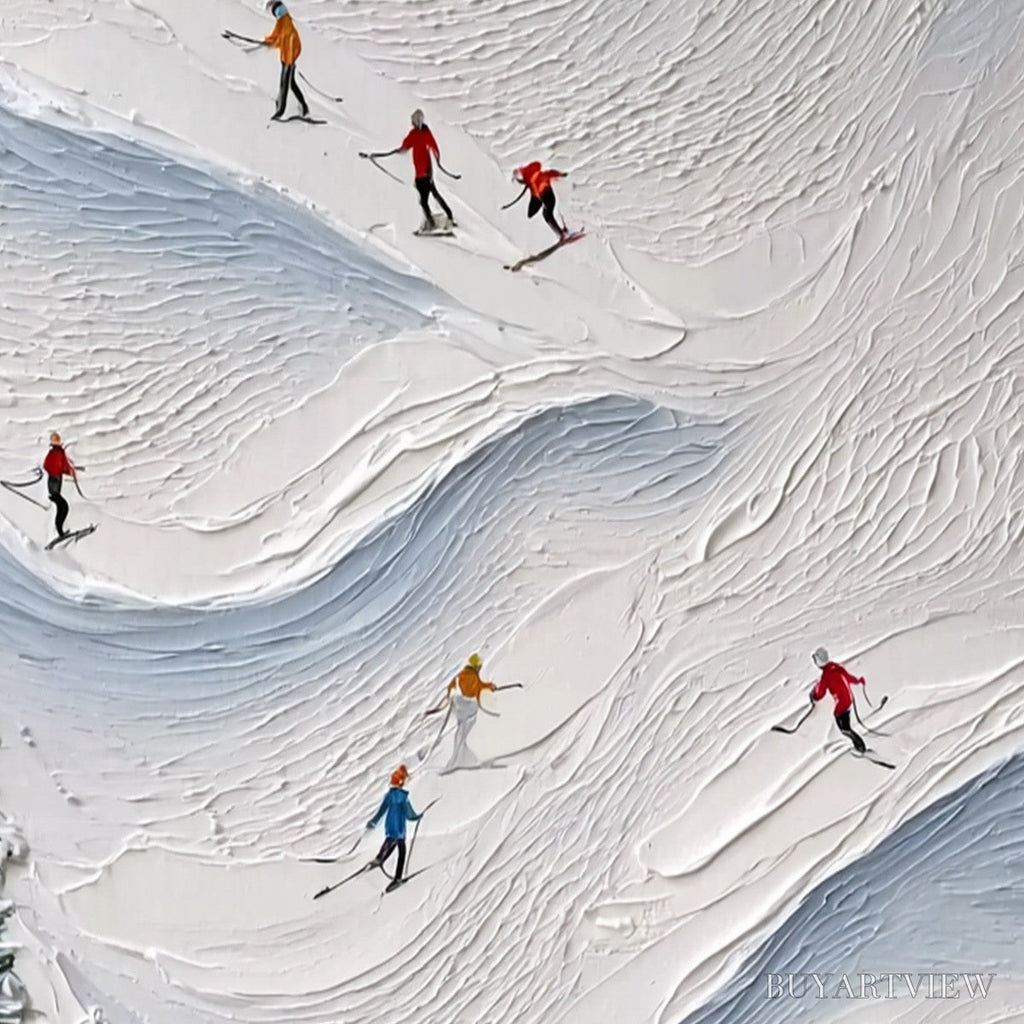 ARTOVITAS Alpine Rush – Textured Impasto Painting of Skiers on a Snowy Mountain - image 5