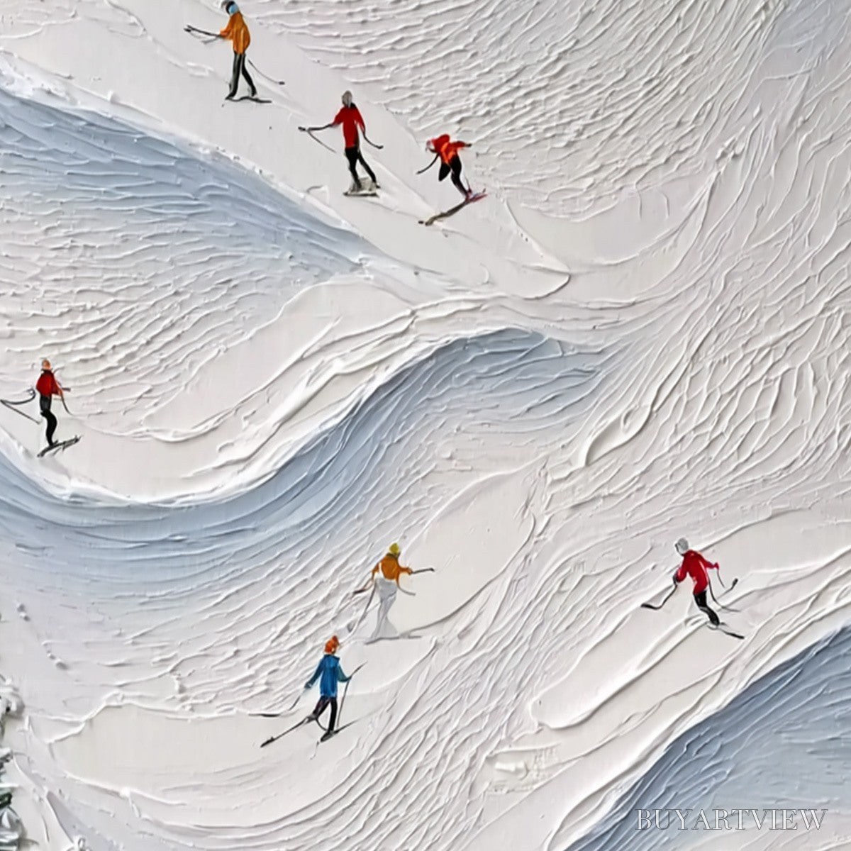 ARTOVITAS Alpine Rush – Textured Impasto Painting of Skiers on a Snowy Mountain - image 5