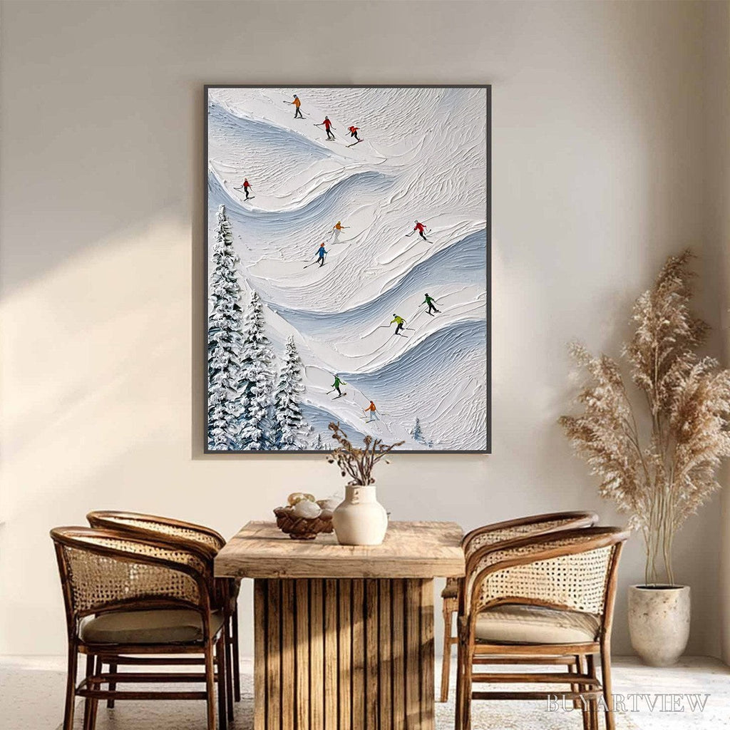 ARTOVITAS Alpine Rush – Textured Impasto Painting of Skiers on a Snowy Mountain - image 6