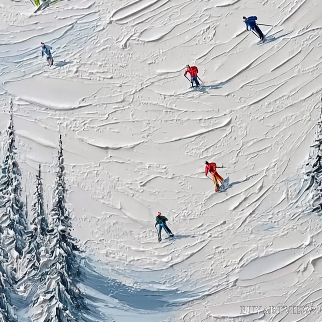 ARTOVITAS Alpine Rush – Textured Impasto Painting of Skiers on a Snowy Mountain - image 3