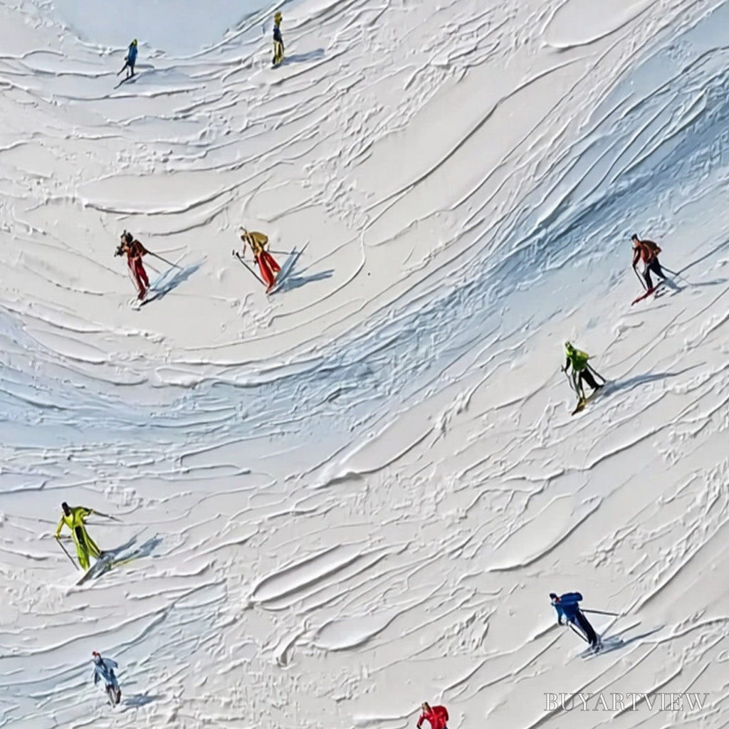 ARTOVITAS Alpine Rush – Textured Impasto Painting of Skiers on a Snowy Mountain - image 5