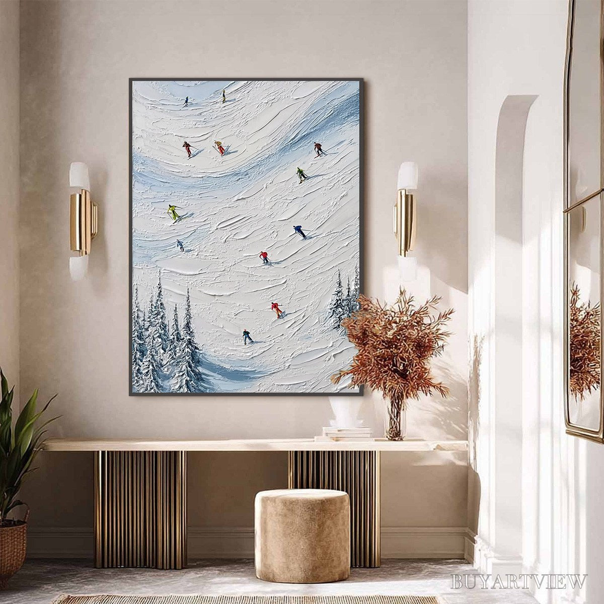 ARTOVITAS Alpine Rush – Textured Impasto Painting of Skiers on a Snowy Mountain - image 6