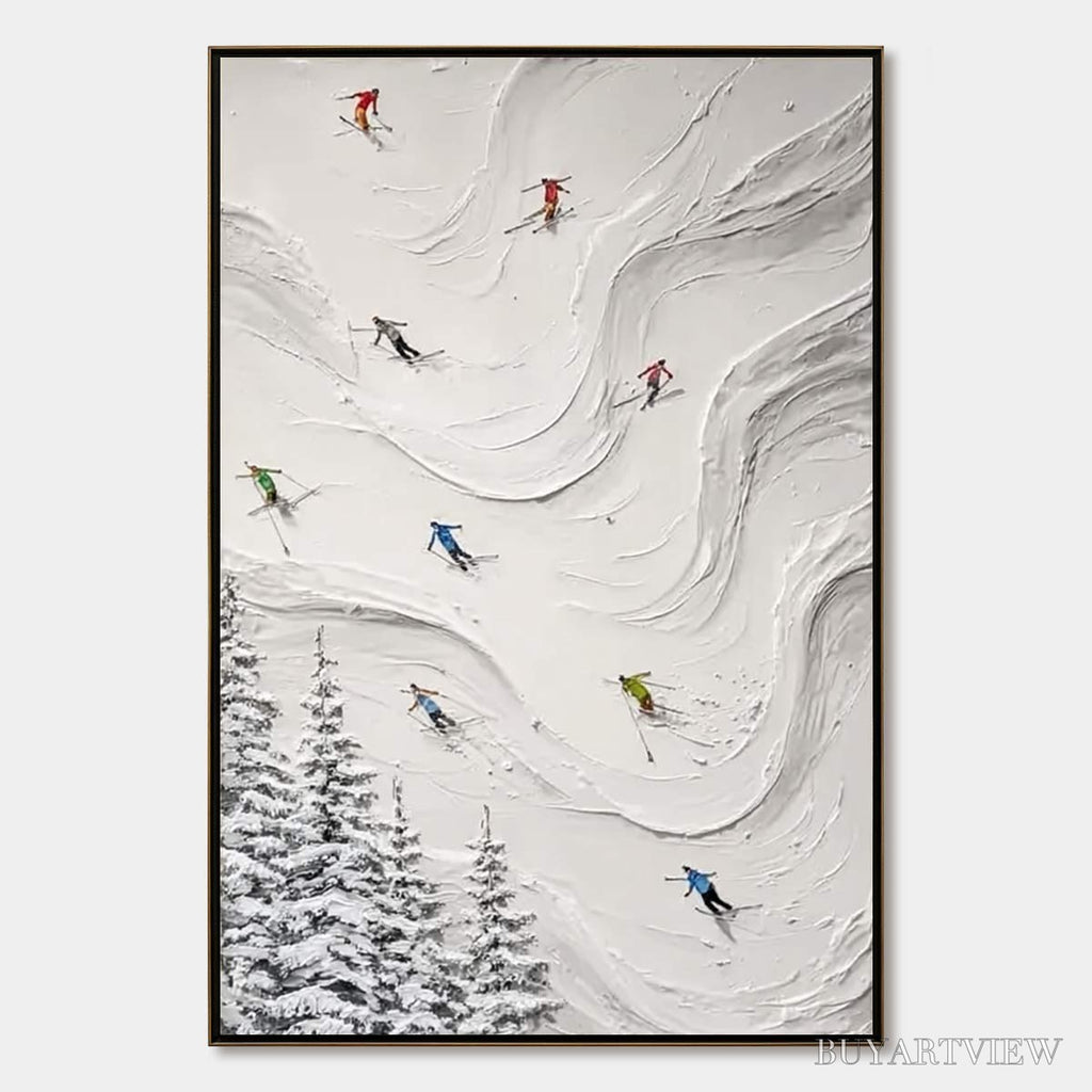 ARTOVITAS Alpine Rush – Textured Impasto Skiing Painting on Canvas - image 1