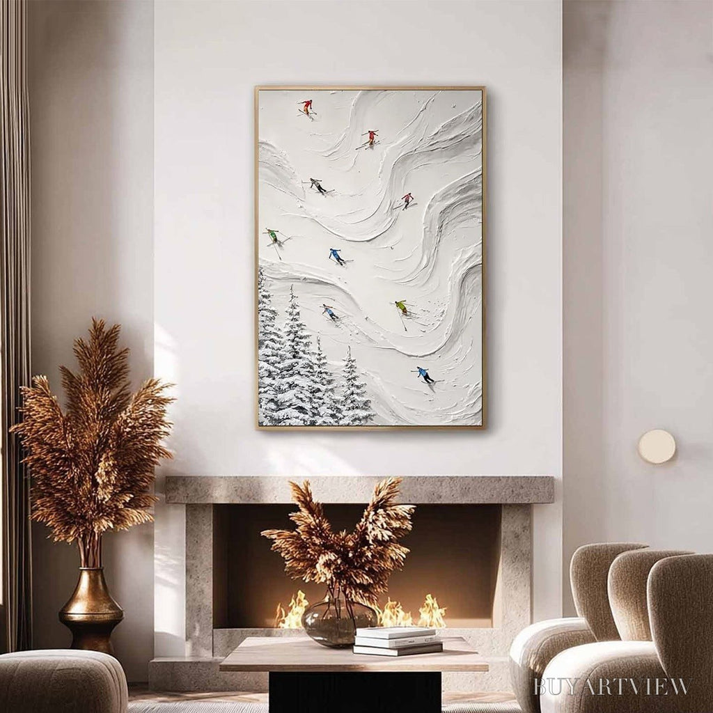 ARTOVITAS Alpine Rush – Textured Impasto Skiing Painting on Canvas - image 2