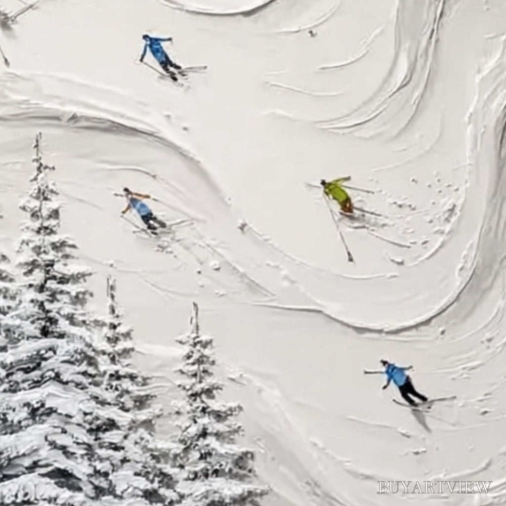 ARTOVITAS Alpine Rush – Textured Impasto Skiing Painting on Canvas - image 3