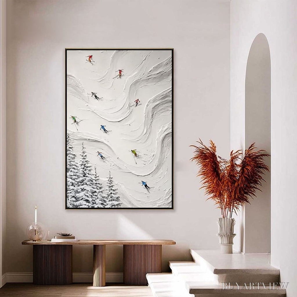 ARTOVITAS Alpine Rush – Textured Impasto Skiing Painting on Canvas - image 4