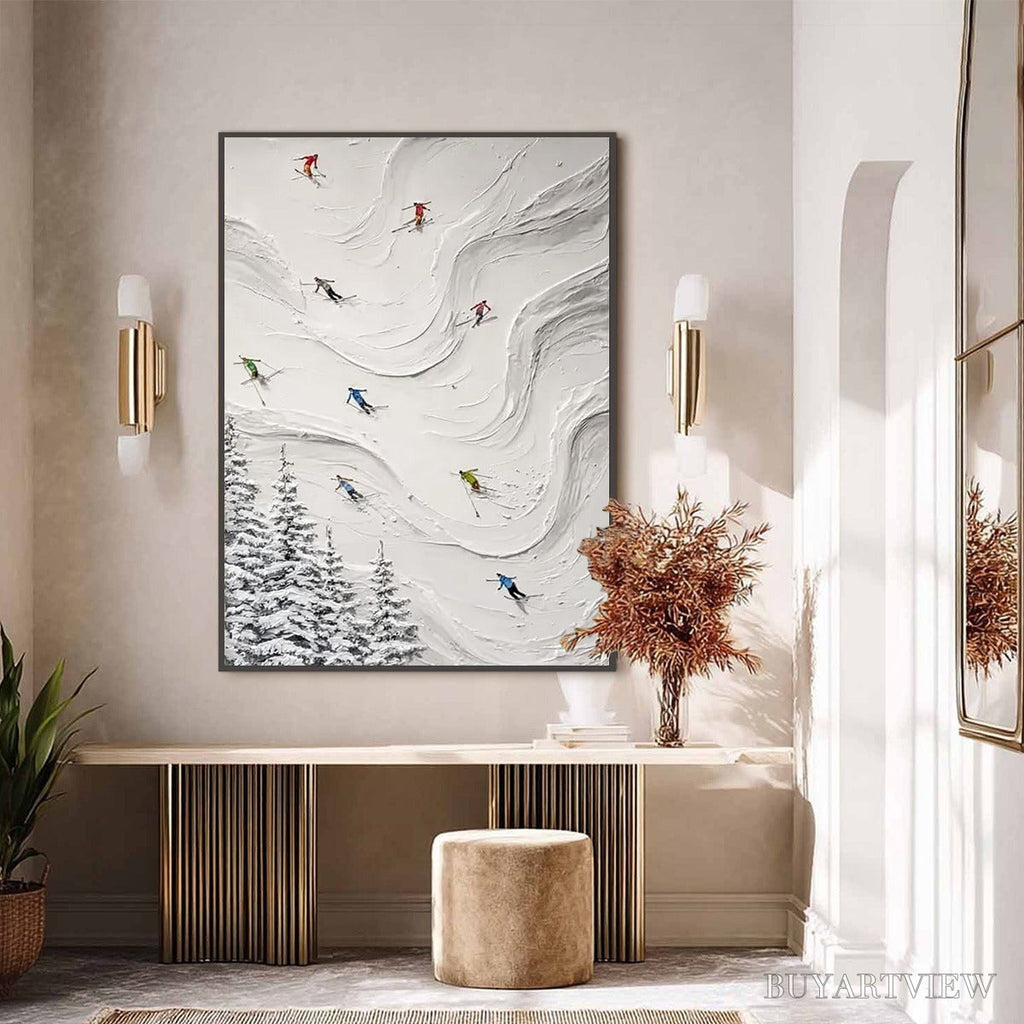 ARTOVITAS Alpine Rush – Textured Impasto Skiing Painting on Canvas - image 6
