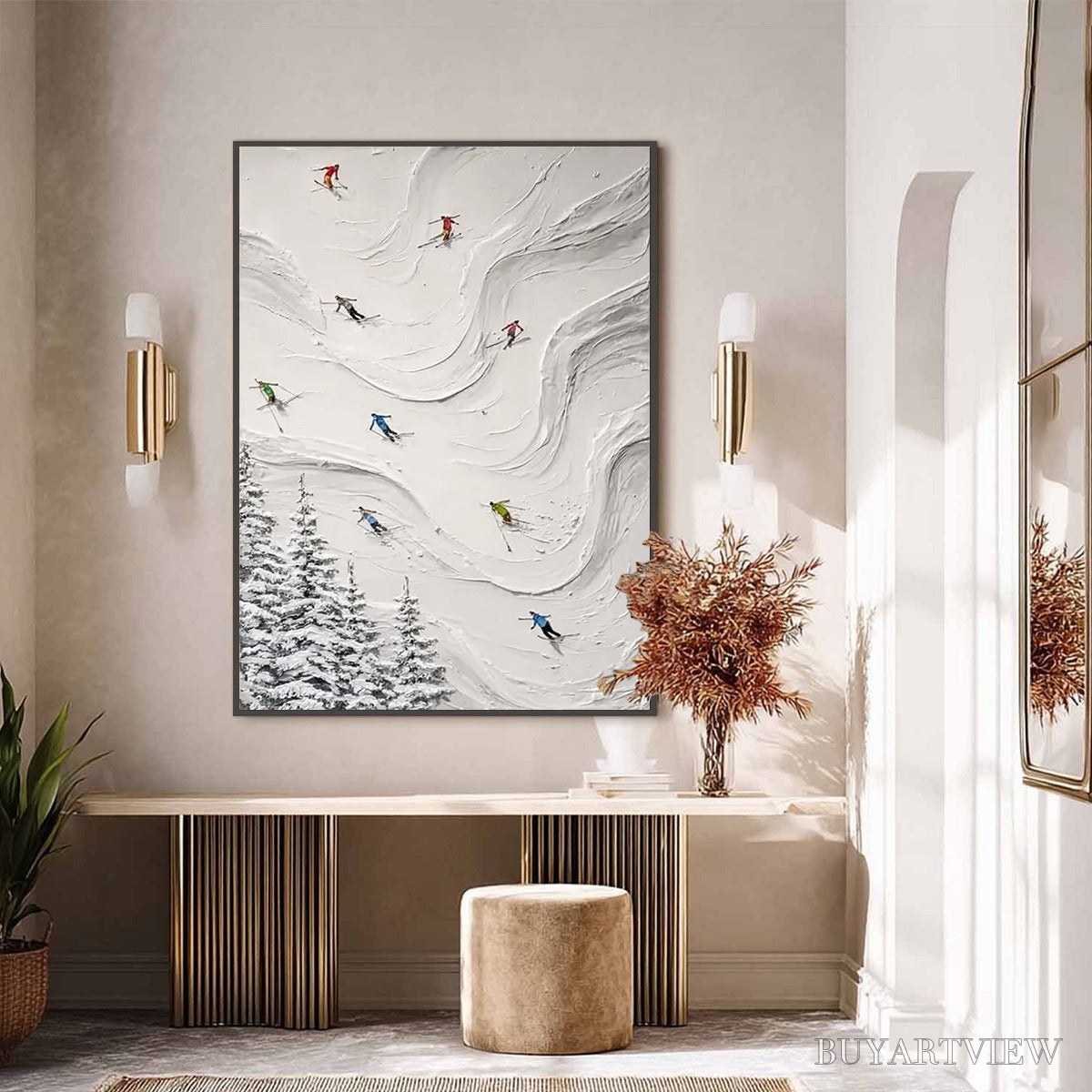 ARTOVITAS Alpine Rush – Textured Impasto Skiing Painting on Canvas - image 6