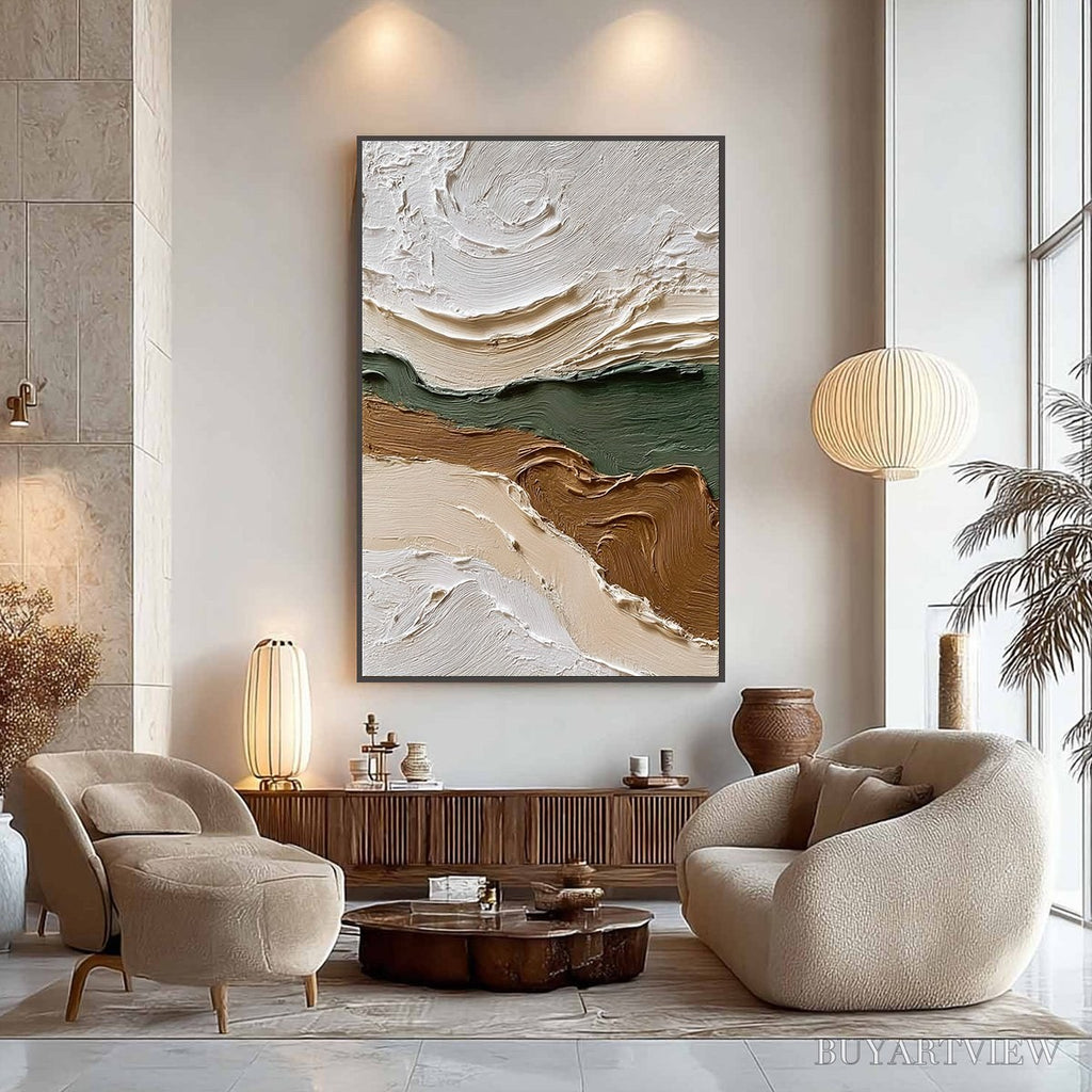 ARTOVITAS Verdant Ridge – Textured Wabi Sabi Abstract Landscape Painting - image 2