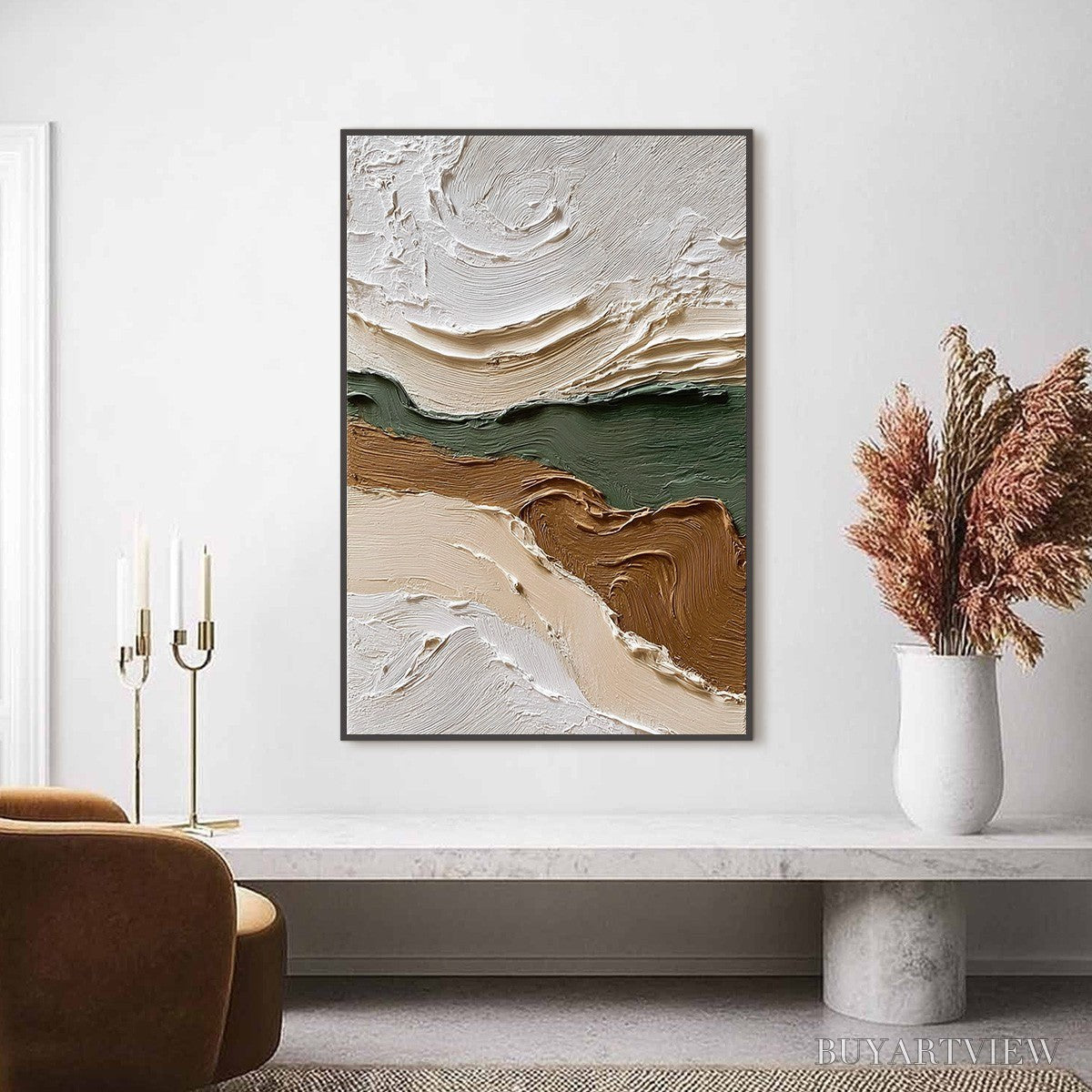 ARTOVITAS Verdant Ridge – Textured Wabi Sabi Abstract Landscape Painting - image 4