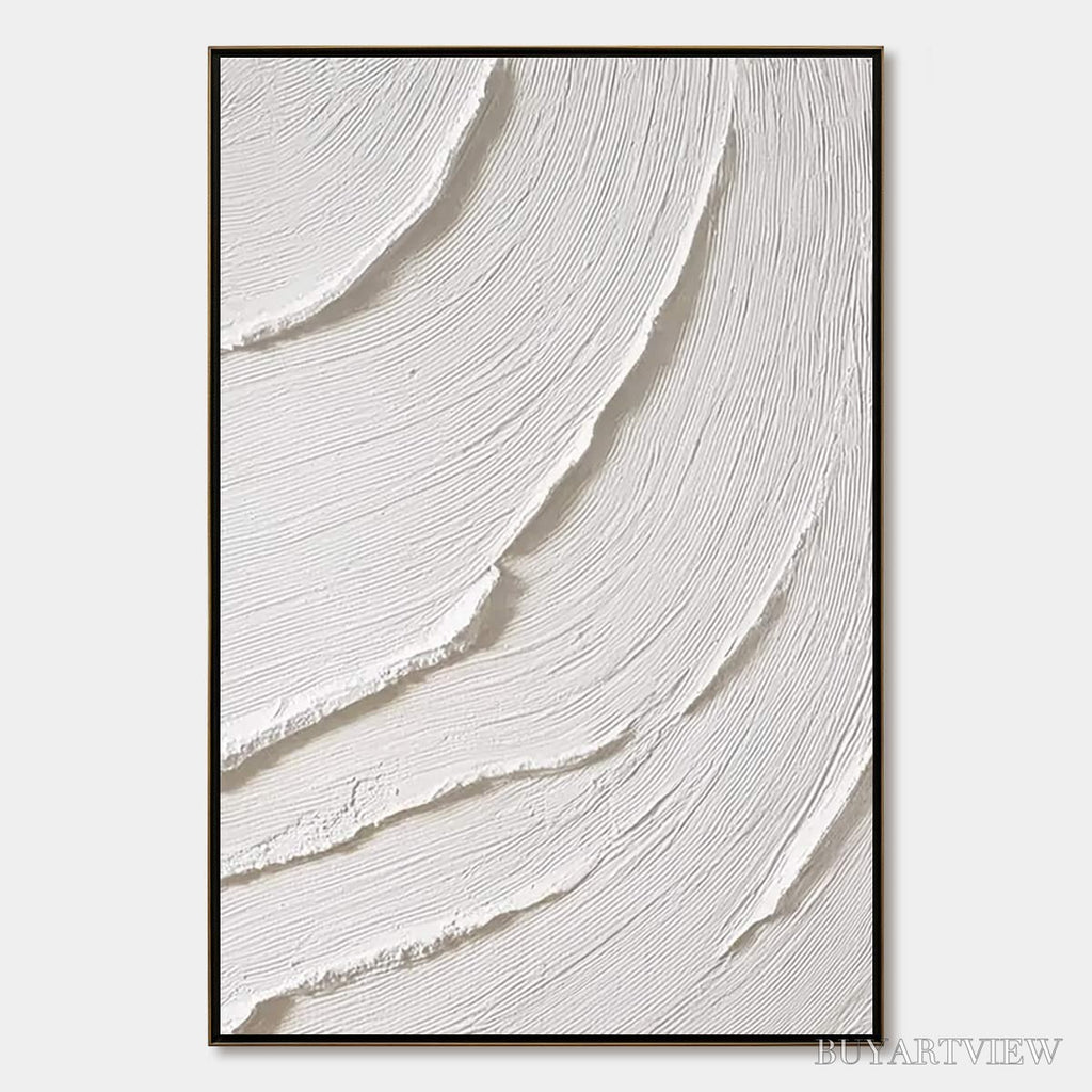 ARTOVITAS Whispering Waves – Textured White Minimalist Wabi Sabi Abstract Painting - image 1