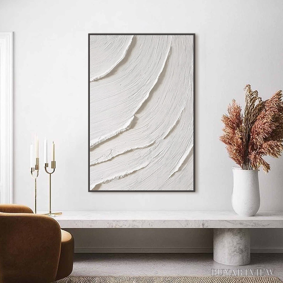 ARTOVITAS Whispering Waves – Textured White Minimalist Wabi Sabi Abstract Painting - image 2