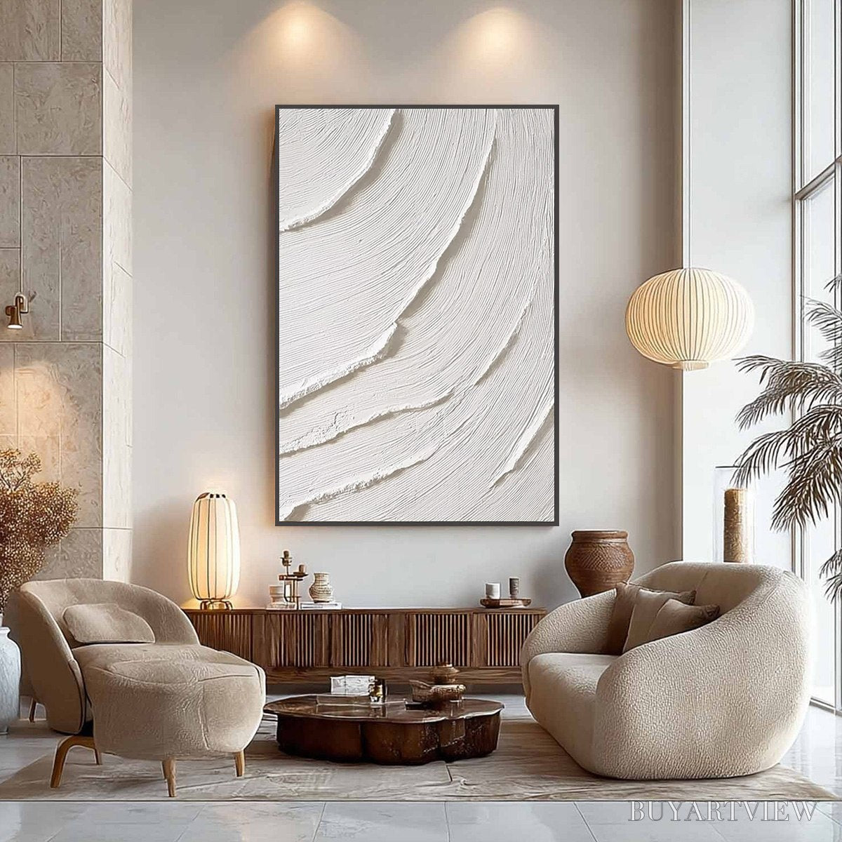 ARTOVITAS Whispering Waves – Textured White Minimalist Wabi Sabi Abstract Painting - image 4