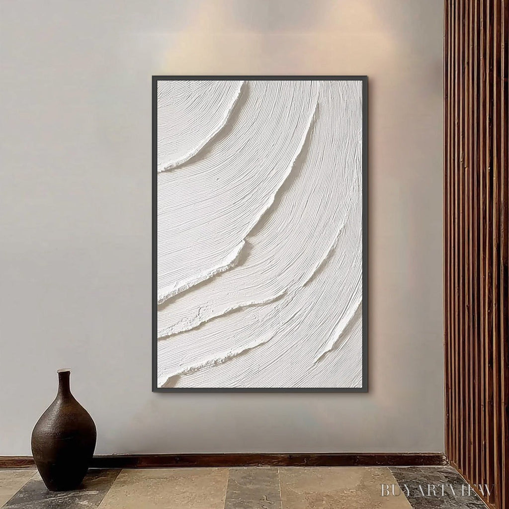 ARTOVITAS Whispering Waves – Textured White Minimalist Wabi Sabi Abstract Painting - image 6