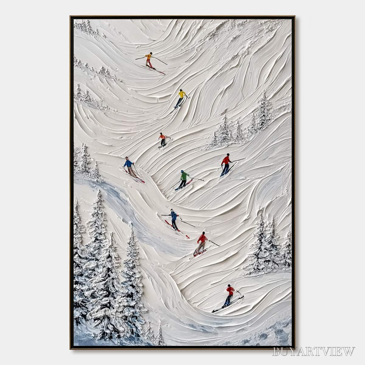 ARTOVITAS Alpine Rush – Textured Impasto Skiing on Mountain Slope Painting - image 1