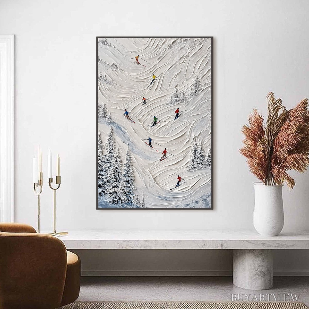 ARTOVITAS Alpine Rush – Textured Impasto Skiing on Mountain Slope Painting - image 2