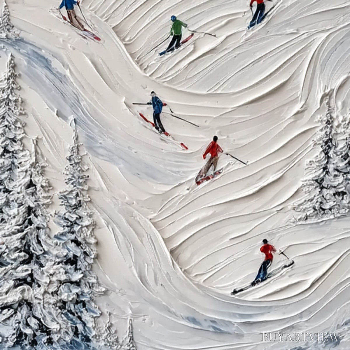 ARTOVITAS Alpine Rush – Textured Impasto Skiing on Mountain Slope Painting - image 3