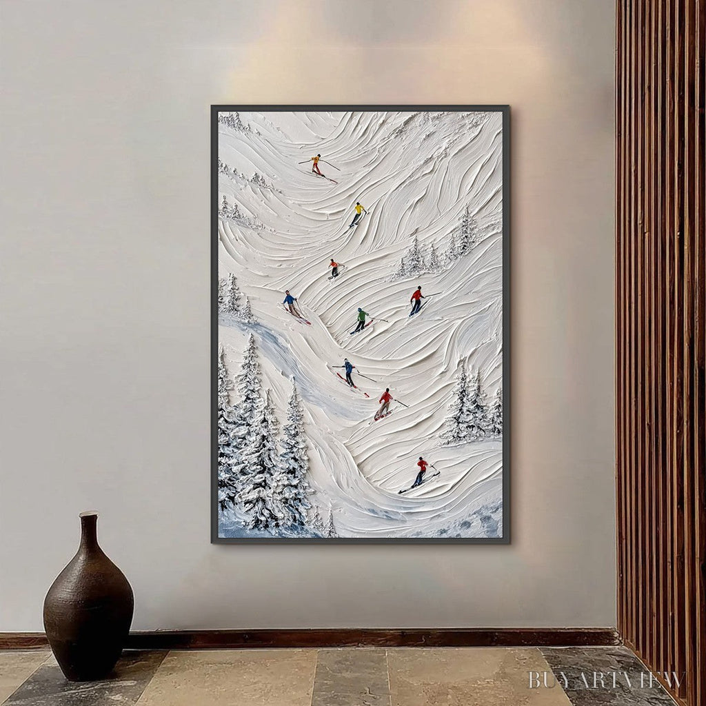 ARTOVITAS Alpine Rush – Textured Impasto Skiing on Mountain Slope Painting - image 4