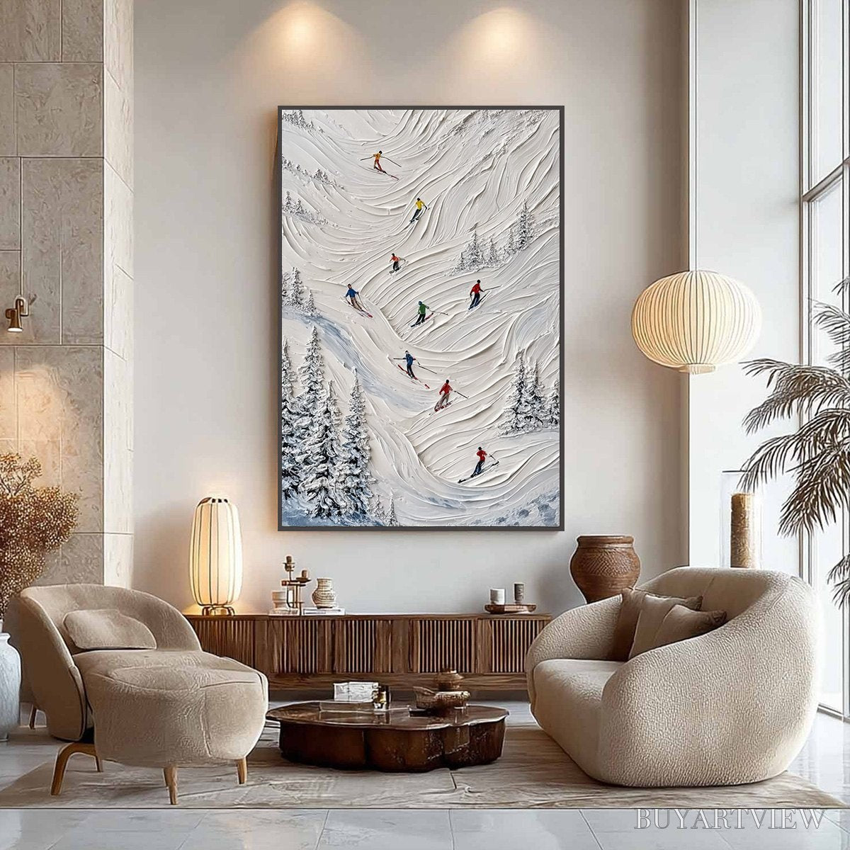 ARTOVITAS Alpine Rush – Textured Impasto Skiing on Mountain Slope Painting - image 6