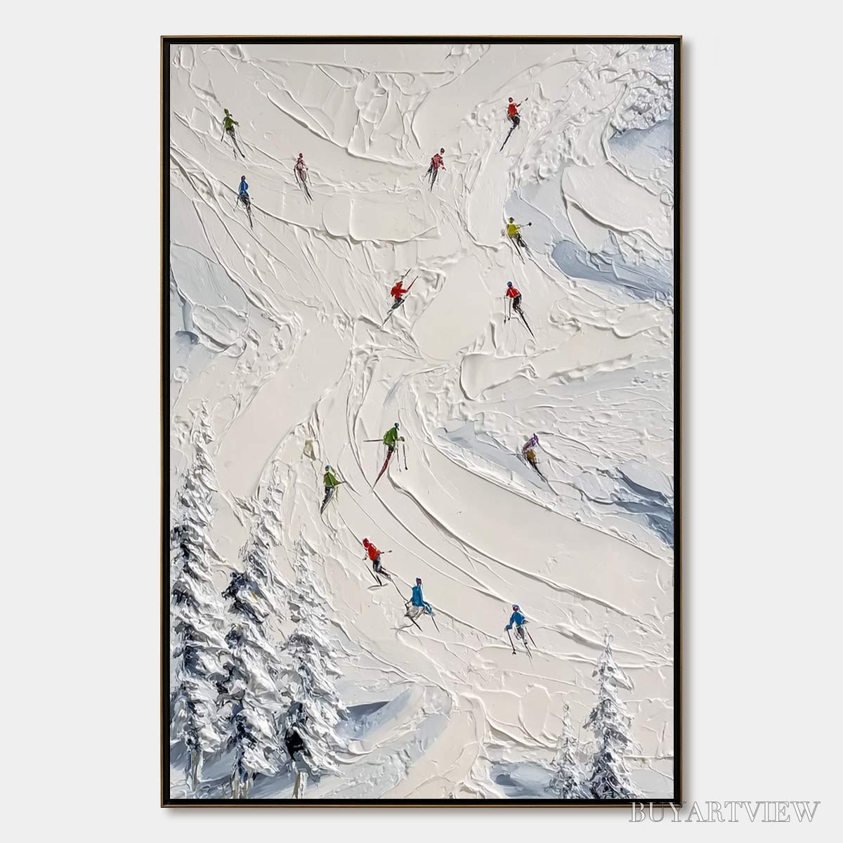 ARTOVITAS Alpine Rush – Textured Impasto Skiing Painting on Canvas - image 1