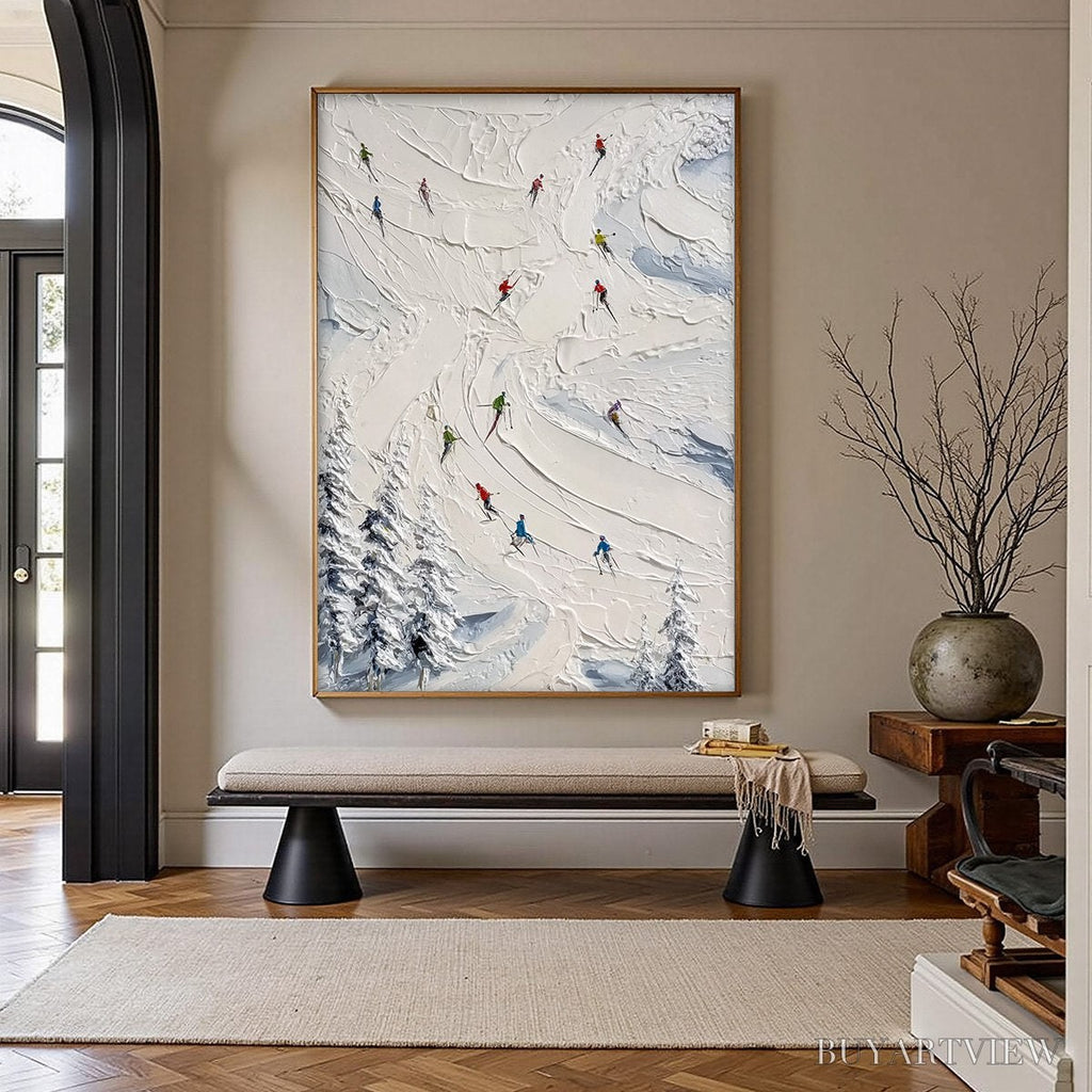 ARTOVITAS Alpine Rush – Textured Impasto Skiing Painting on Canvas - image 2