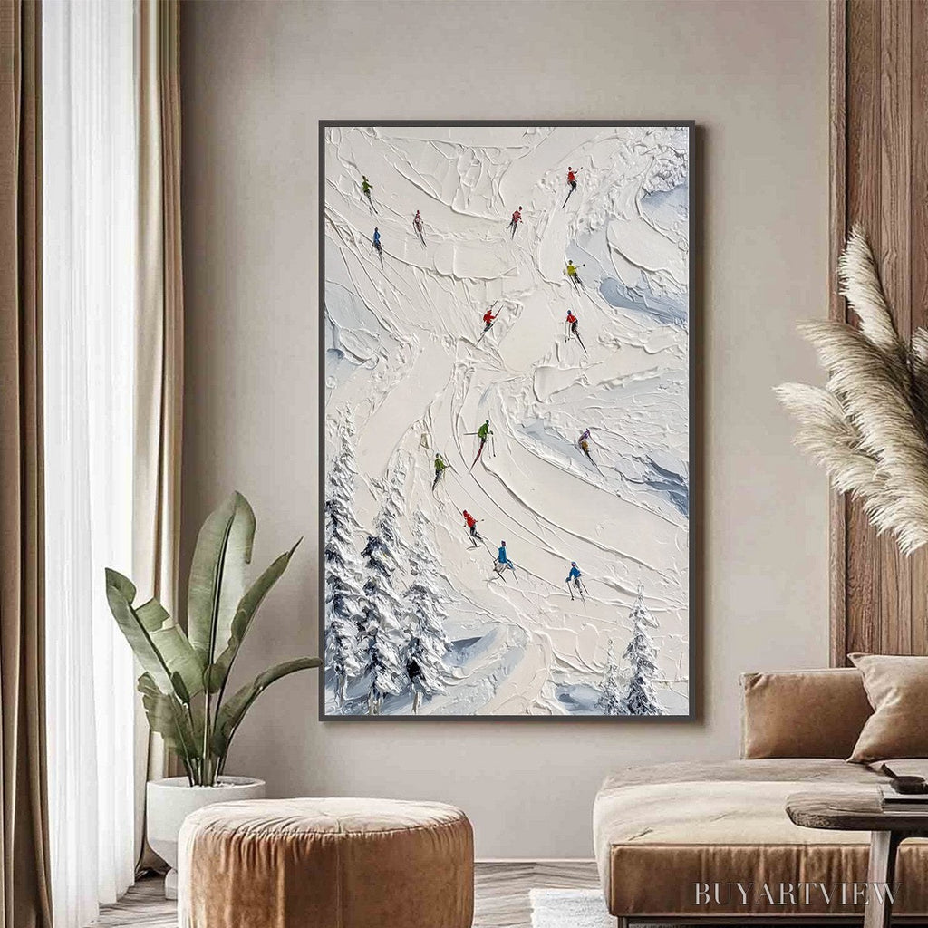 ARTOVITAS Alpine Rush – Textured Impasto Skiing Painting on Canvas - image 4