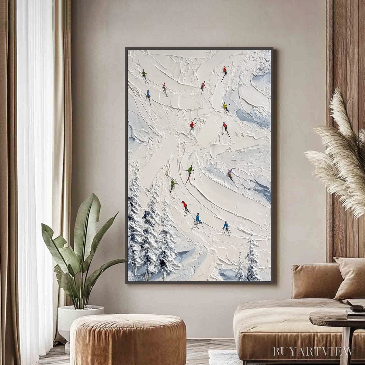 ARTOVITAS Alpine Rush – Textured Impasto Skiing Painting on Canvas - image 4